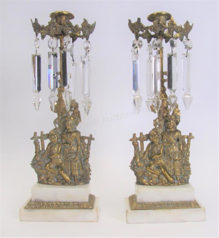 Appraisal: Pair of Figural Brass Girandole depicting figures collecting flowers by