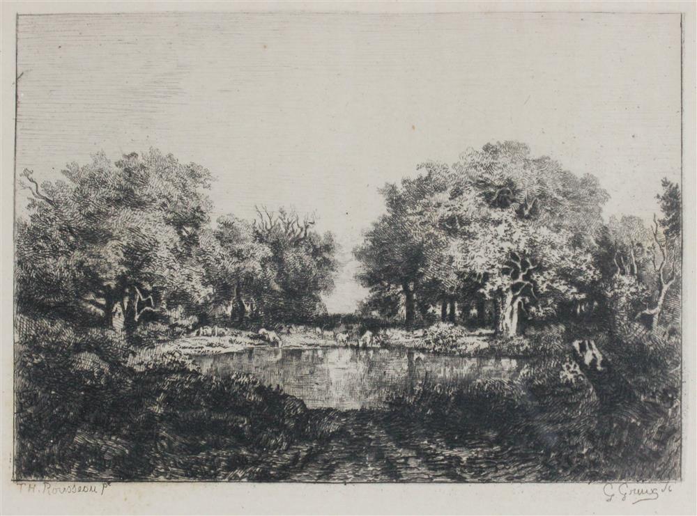 Appraisal: THEODOR ROUSSEAU LANDSCAPE Etching x in sight Framed lower left