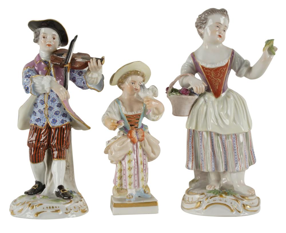 Appraisal: THREE MEISSEN PORCELAIN FIGURESeach with crossed swords mark the first