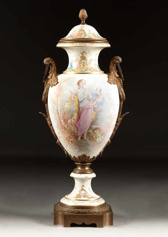 Appraisal: French Sevres style ormolu-mounted monumental porcelain urn second half- th