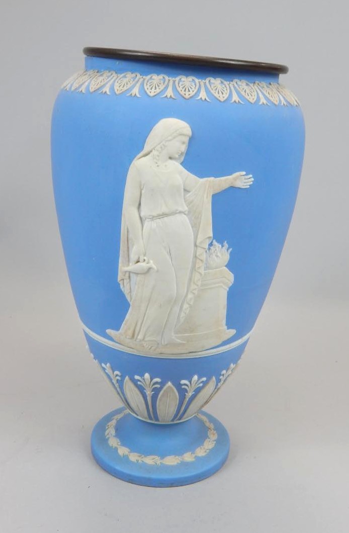 Appraisal: A Wedgwood pale blue Jasperware lamp base decorated with a