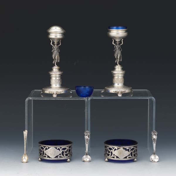 Appraisal: PAIR OF ITALIAN STERLING FIGURAL SALT PEPPER CELLARS AND PAIR