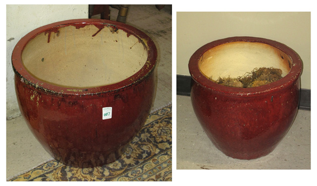 Appraisal: NINE RED GLAZED POTTERY PLANTERS including five large two medium