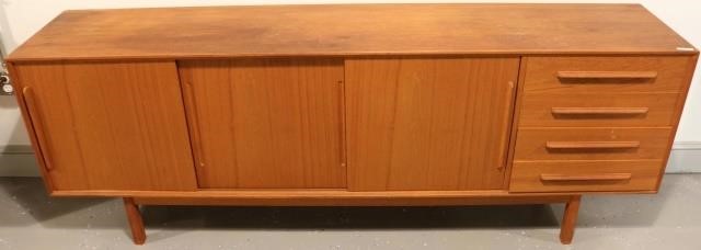 Appraisal: MID-CENTURY MODERN DANISH TEAKWOOD SIDEBOARD WITHTAMBOUR DOORS AND FOUR DRAWERS