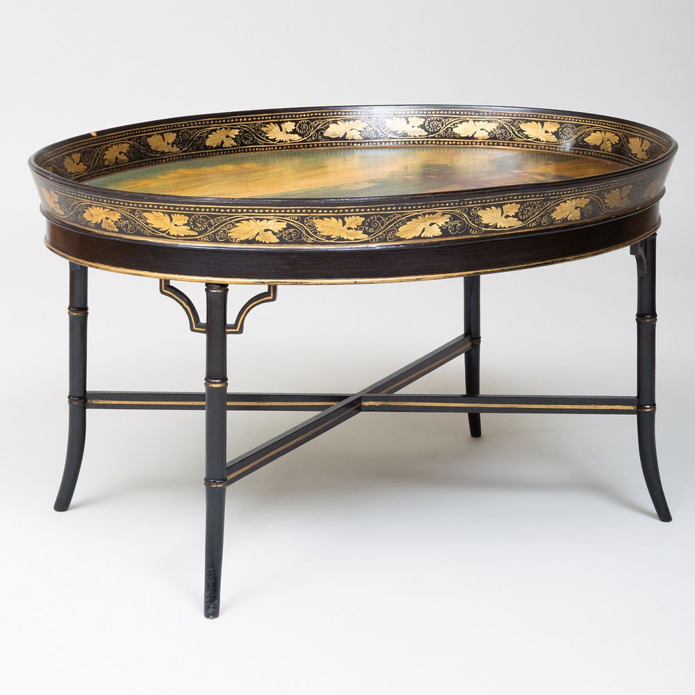 Appraisal: Regency Papier Mach Oval Tray on a Later Ebonized Stand