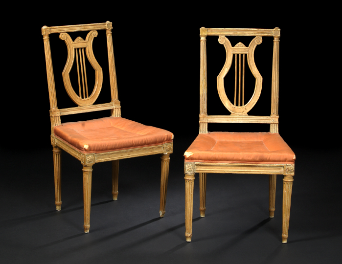 Appraisal: Pair of Italian Ivory-Painted Neoclassical Sidechairs late th century the