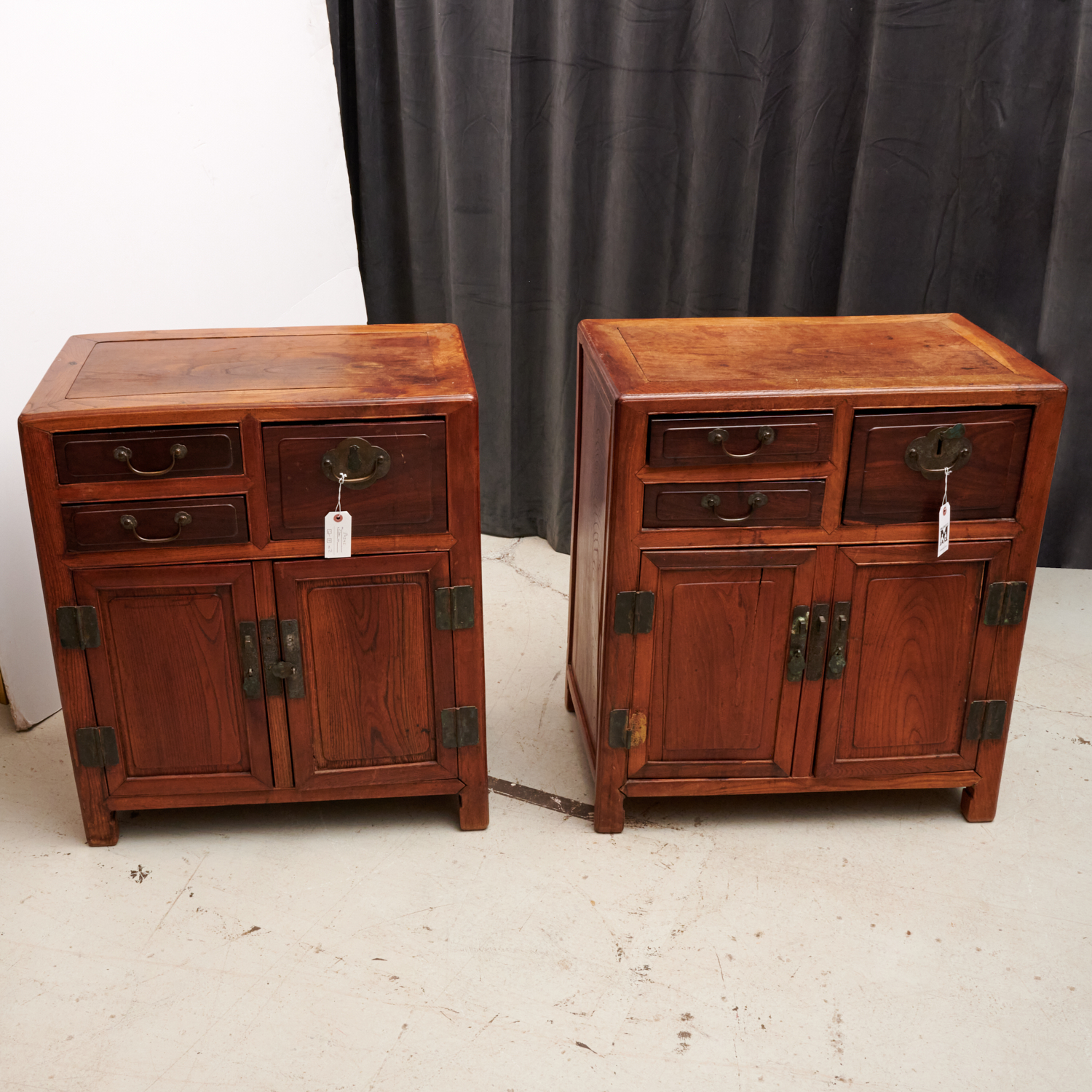 Appraisal: PAIR ANTIQUE CHINESE HARDWOOD SIDE CABINETS th th c mixed