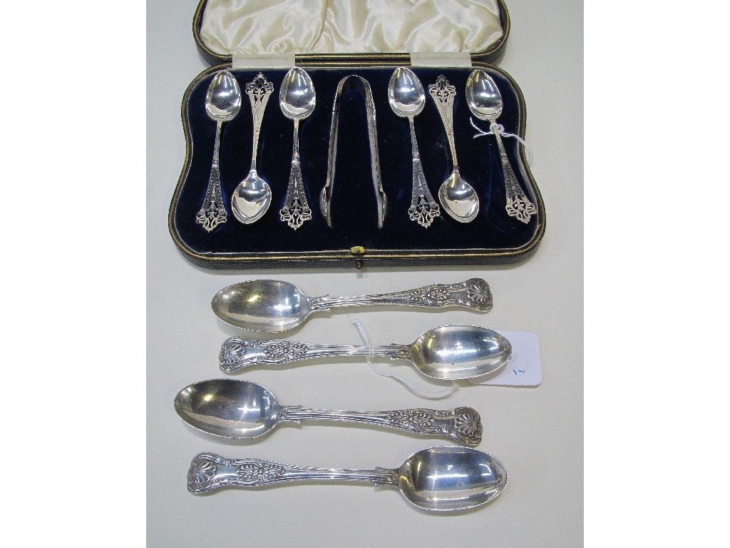 Appraisal: Lot comprising cased set of six silver spoons with tongs