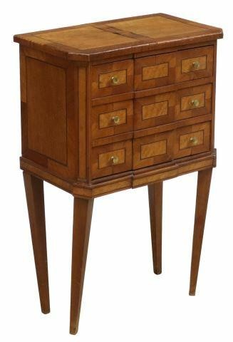 Appraisal: French nightstand th c mixed woods including birdseye maple banded