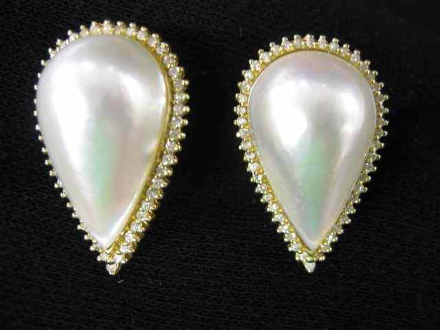 Appraisal: Mabe Pearl Diamond Earrings each with a x mm pearl