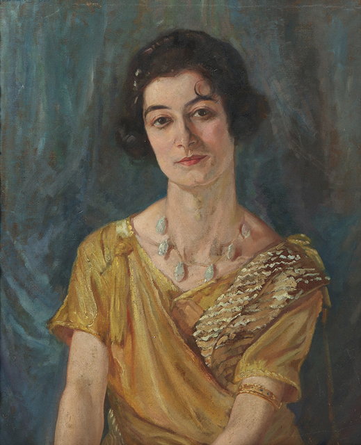 Appraisal: A HALF LENGTH PORTRAIT of a young woman wearing a