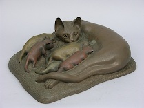 Appraisal: Bronze Mother Cat With Kittens by Siebert Inscribed Siebert and