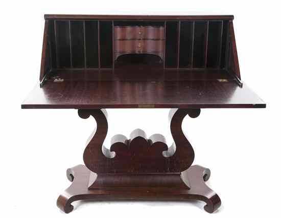 Appraisal: An American Empire Mahogany Fall Front Pedestal Desk having a