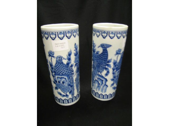 Appraisal: Pair of Oriental Porcelain Vases bird floral decor blue on