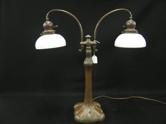 Appraisal: Handel Lamp with Steuben Art Glass Shades double light Nouveau