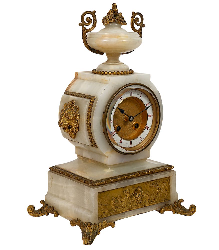 Appraisal: French Onyx Gilt Metal Mantel Clock French onyx gilt metal