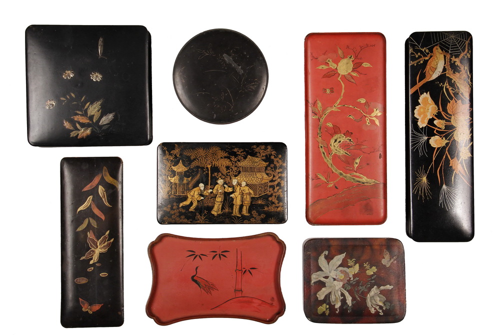 Appraisal: JAPANESE LAQUERED PCS - Including Three Glove Boxes Two Trinket