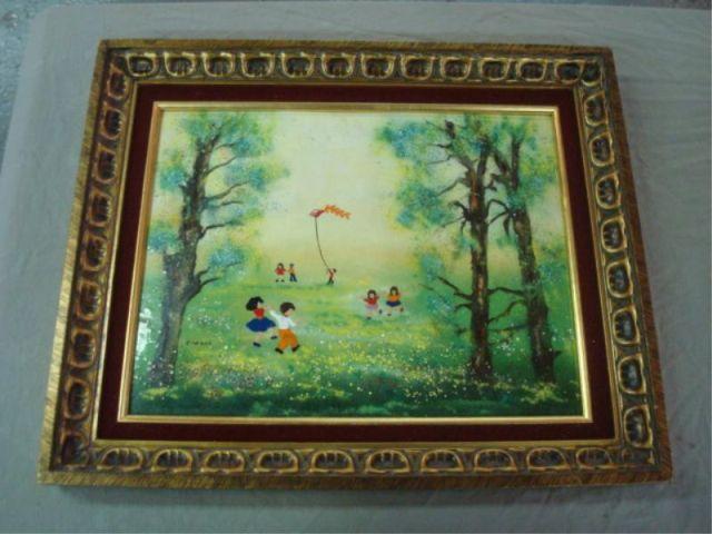 Appraisal: Enamel Painting on Copper of Children Playing From a Valley