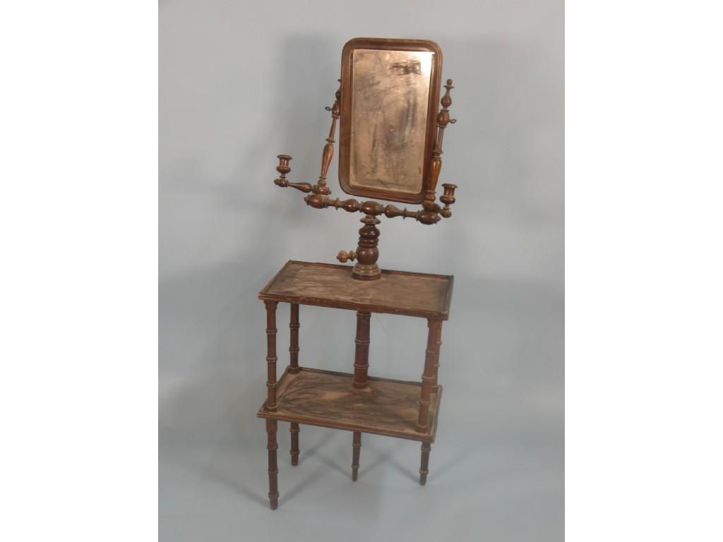 Appraisal: A Victorian turned beech shaving stand with candle arms above