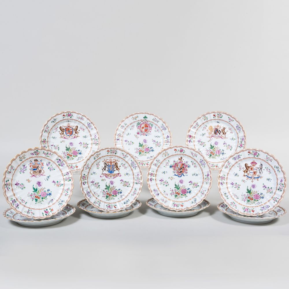 Appraisal: Set of Twelve Samson Porcelain Armorial Plates Red pseudo mark