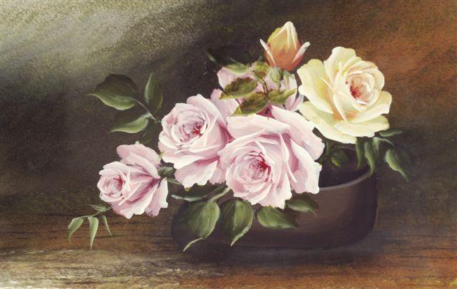 Appraisal: ENGLISH SCHOOL th CENTURY STILL LIFE OF ROSES A PAIR