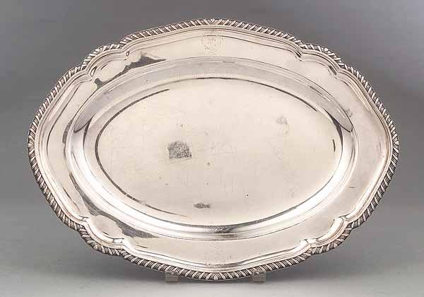 Appraisal: A Crested Sheffield Meat Dish c oval with gadrooned border