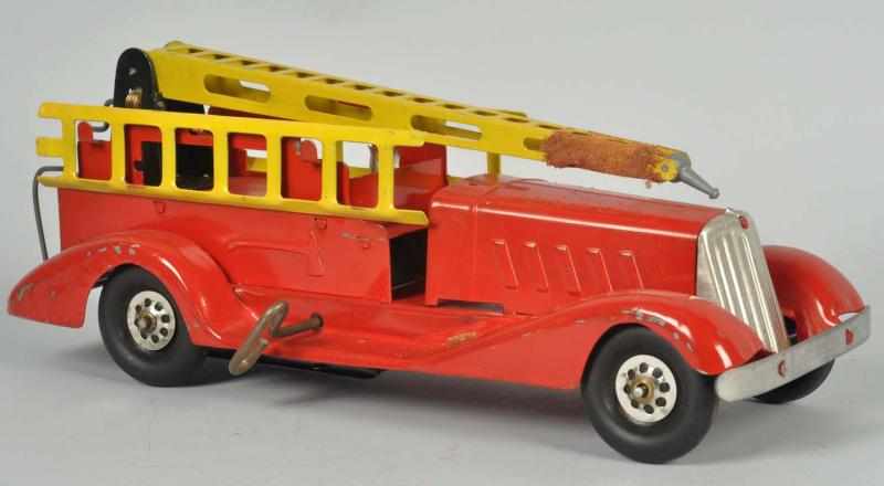 Appraisal: Pressed Steel Marx Ladder Truck Wind-Up Toy American Working Black