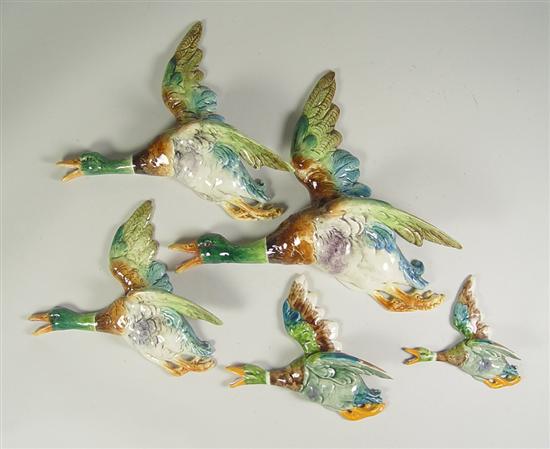 Appraisal: Five Duck Wall Pockets Mid th Century Ceramic construction with