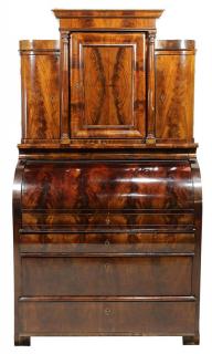 Appraisal: Biedermeier cylinder top secretary circa executed in flame mahogany in