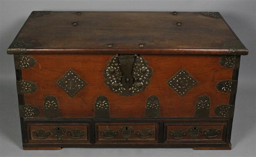 Appraisal: BAROQUE STYLE METAL MOUNTED TEAK BLANKET CHEST hinged top over