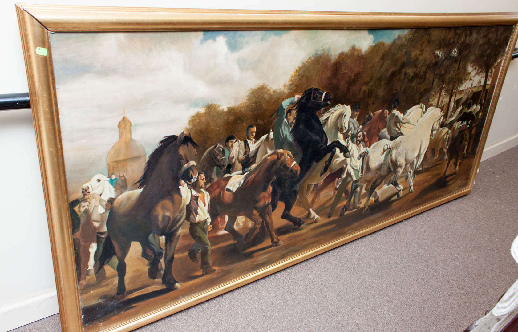 Appraisal: Large oil on board of horses