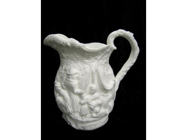 Appraisal: th Century Parian Water Pitcher raised scenes a fine example