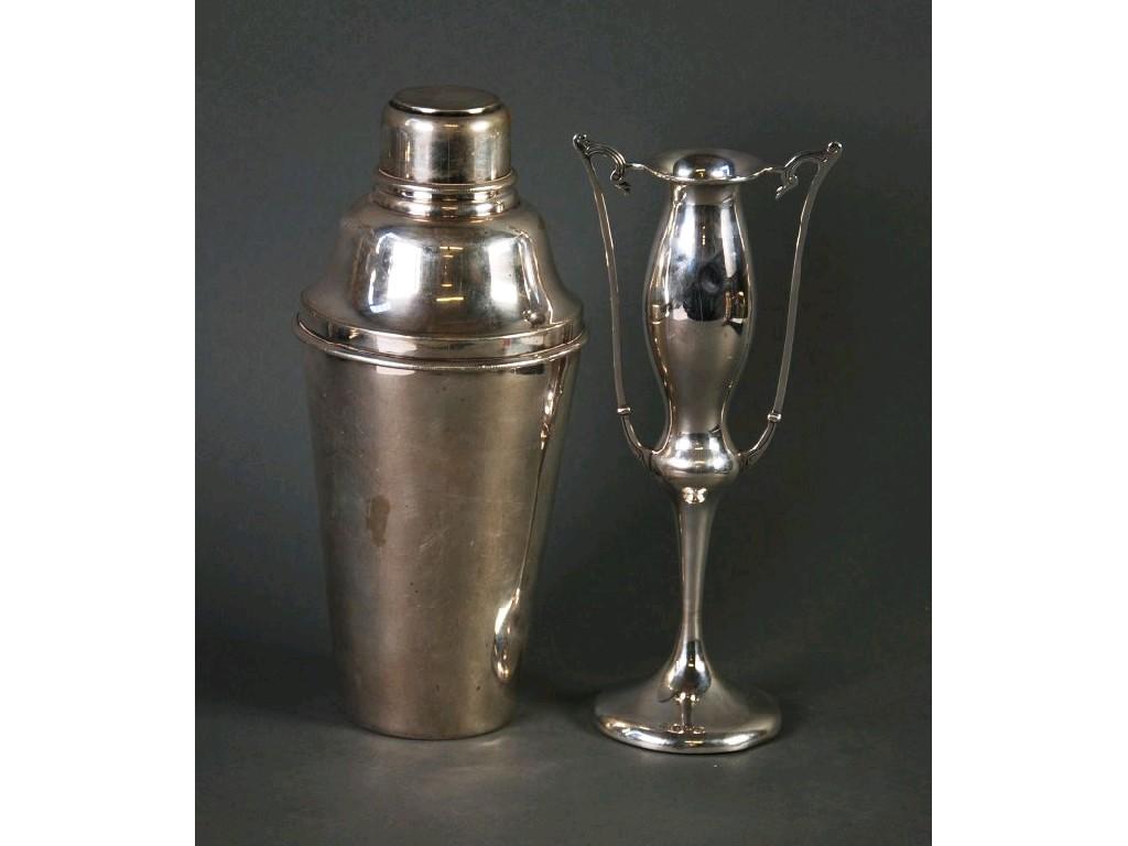 Appraisal: GEORGE V STYLISH TWO HANDLED SILVER PEDESTAL BUD VASE slender