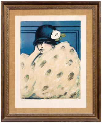 Appraisal: Jean-Pierre Cassigneul lithograph French born woman in a blue hat