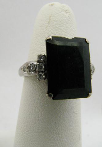 Appraisal: White Gold Ring with Emerald Cut Dark Green Tourmaline Center