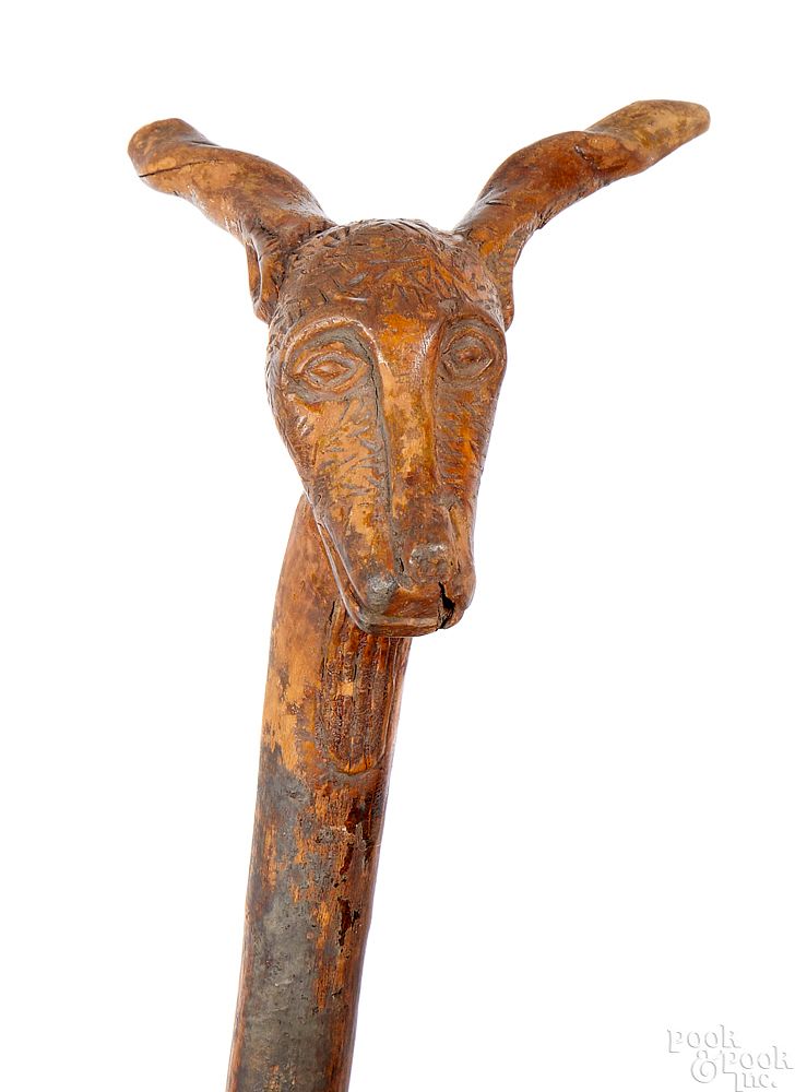 Appraisal: Carved cane Carved cane late th c with goat head