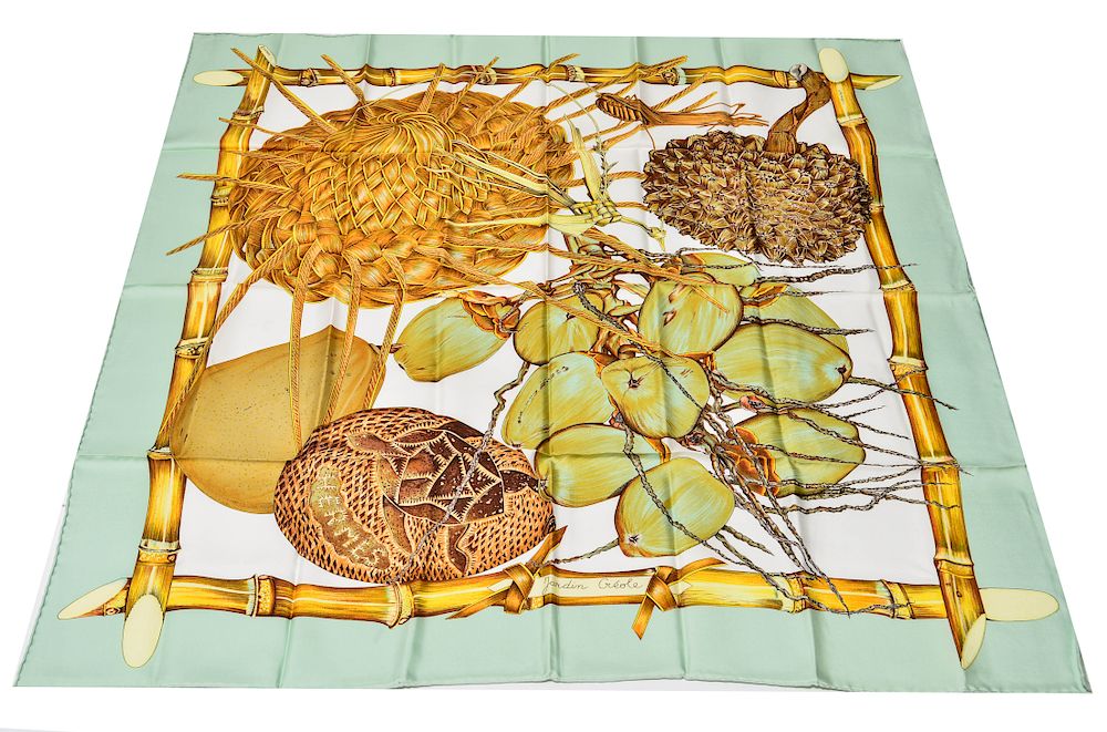 Appraisal: Hermes Jardin Creole Silk Scarf Hermes silk scarf Jardin Creole