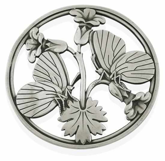 Appraisal: A BROOCH BY GEORG JENSEN Of open form with butterfly