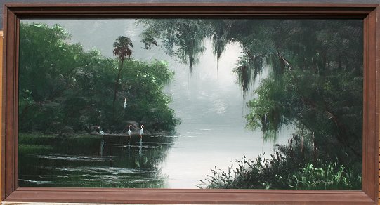 Appraisal: NEWTON Harold American - Florida Highwaymen River Landscape with Egrets