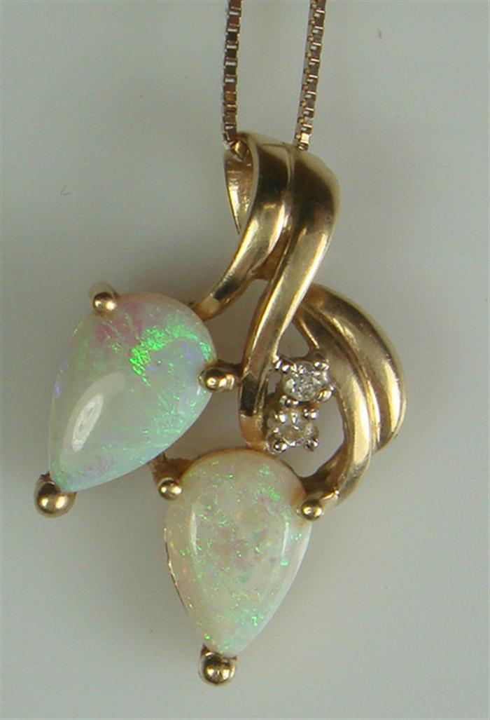 Appraisal: K Opal Pendant with Diamonds on K Chain Estimate -