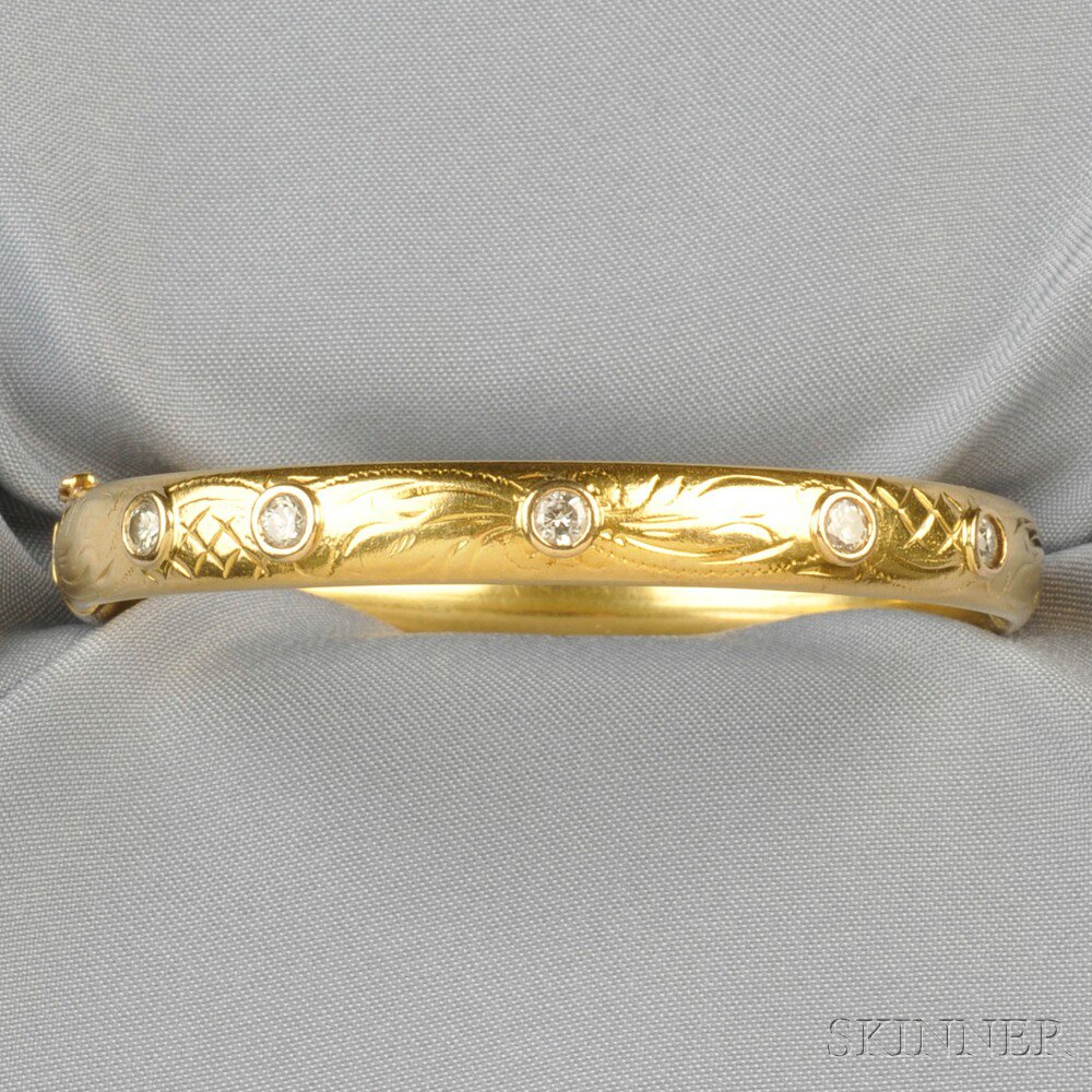 Appraisal: kt Gold and Diamond Bracelet designed as a hinged bangle