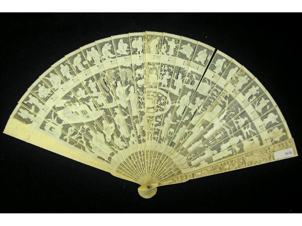 Appraisal: th century Cantonese ivory brise fan with pierced decoration of