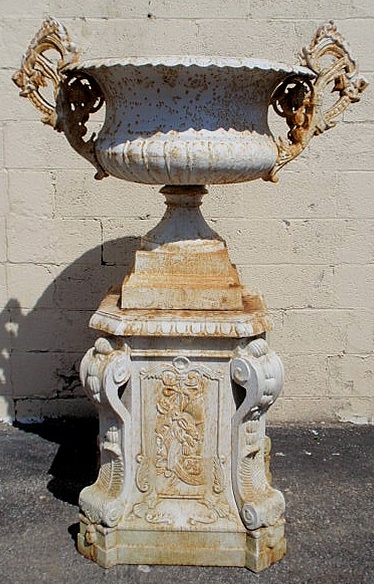 Appraisal: Massive cast iron Victorian style two-part estate urn One of