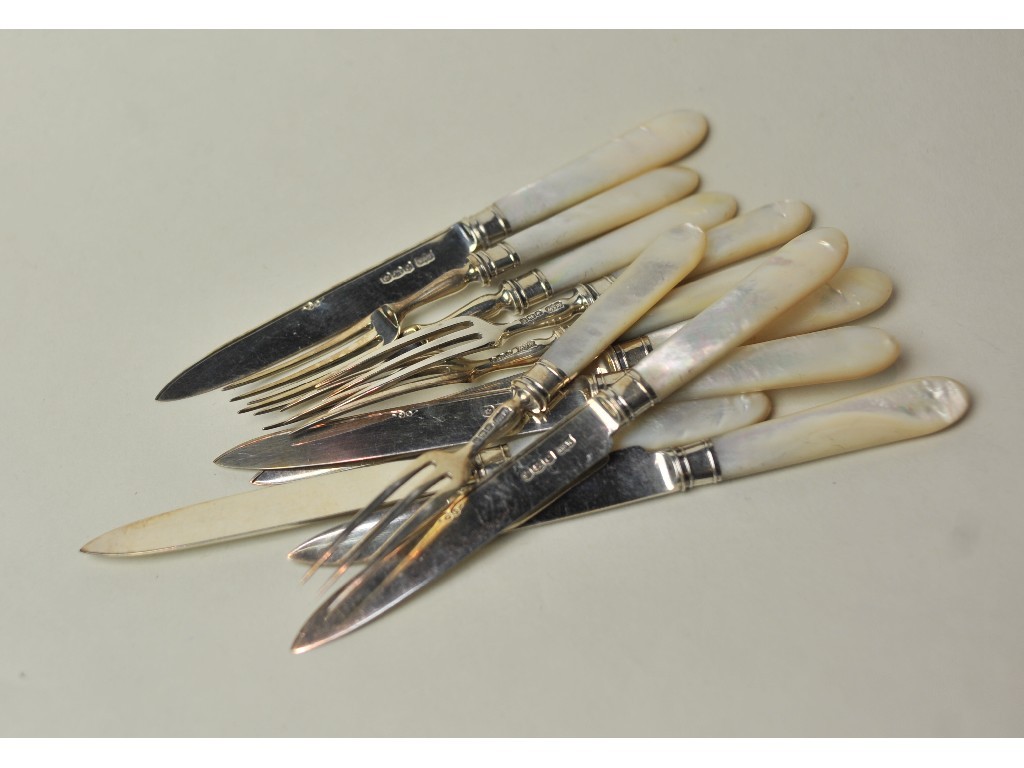 Appraisal: Part silver and mother of pearl fruit cutlery set loose