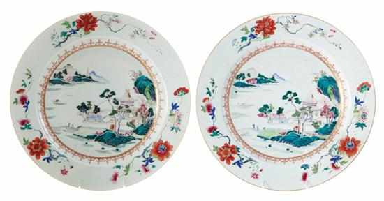 Appraisal: Rare pair Chinese Export famille rose chargers th th century