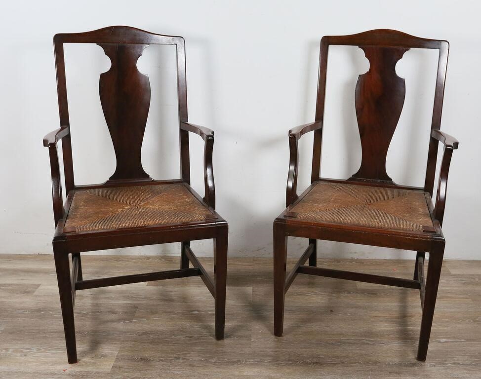 Appraisal: Pair of English Chippendale chairs with rush seats English Late