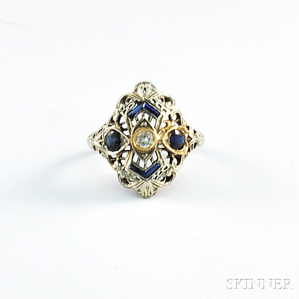 Appraisal: Art Deco kt White Gold Sapphire and Diamond Ring size