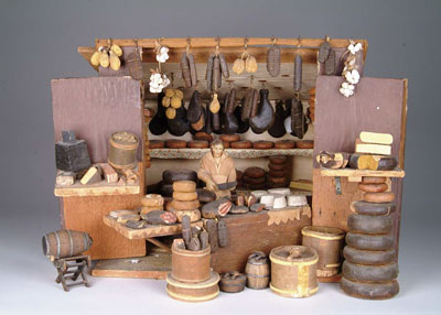 Appraisal: MARKETPLACE DIORAMA Wonderful folk art diorama depicts an open-air market