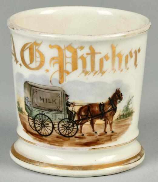 Appraisal: Single Horse-Drawn Milk Wagon Shaving Mug Description Gilt name A