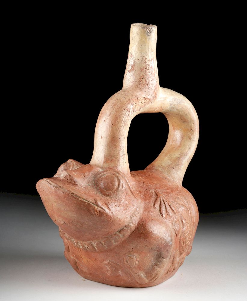 Appraisal: Moche Pottery Stirrup Vessel - Hallucinogenic Frog Pre-Columbian North Coast